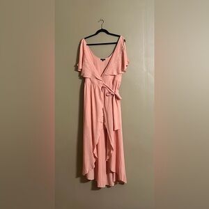 Verty Dress Sz L Peach Slit Sleeves Embroidered Collar Wrap Frt Flowy Coverup